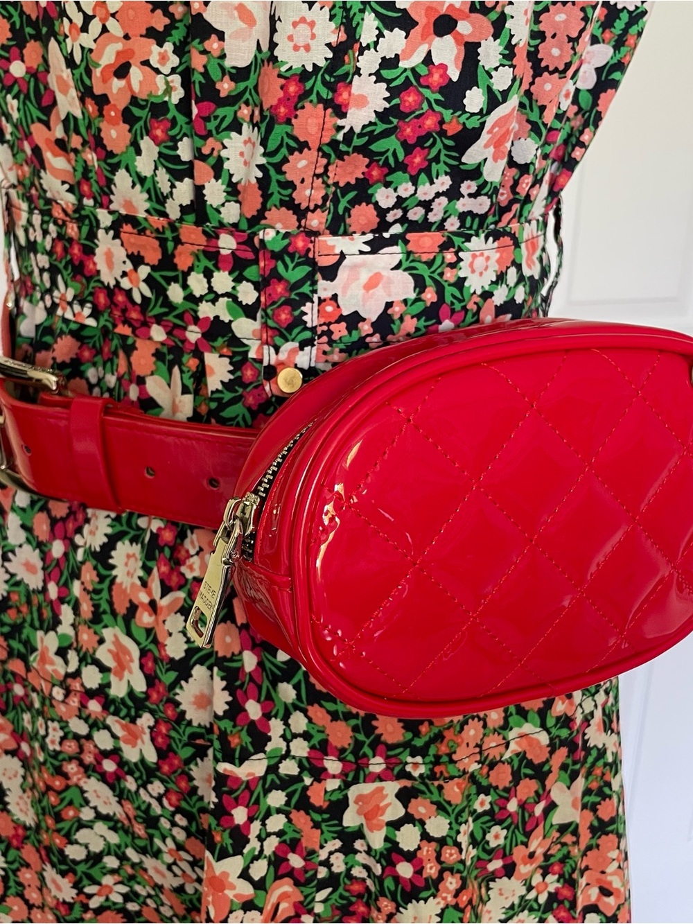 Steve Madden Red Quilted Patent Belt Bag
